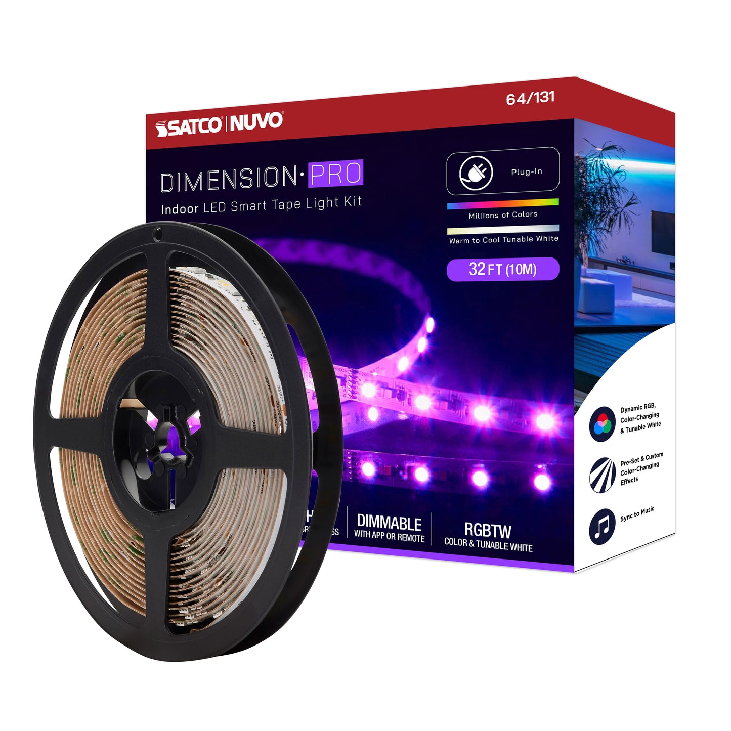 NUVO LIGHTING TAPE/RGBTW-HO/IP20/PLUG/SF/32' #64/131