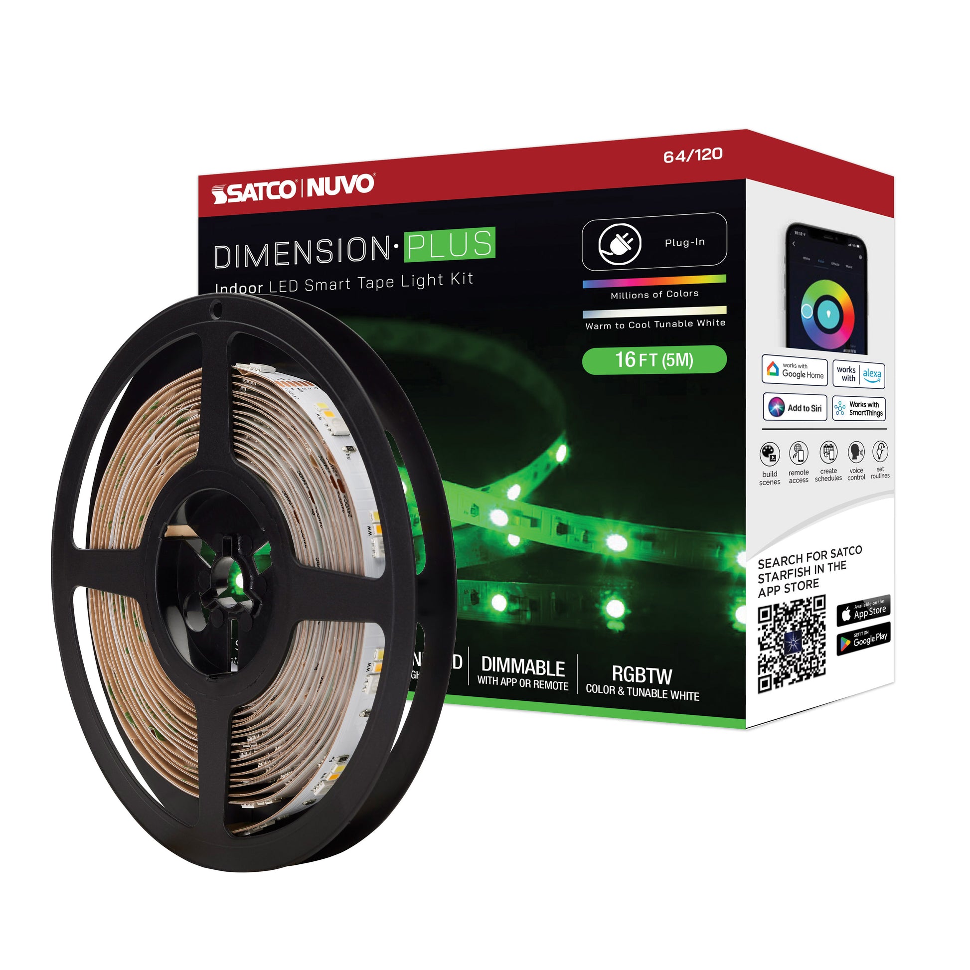 NUVO LIGHTING TAPE/RGBTW/IP20/PLUG/SF/16' #64/120 64-120