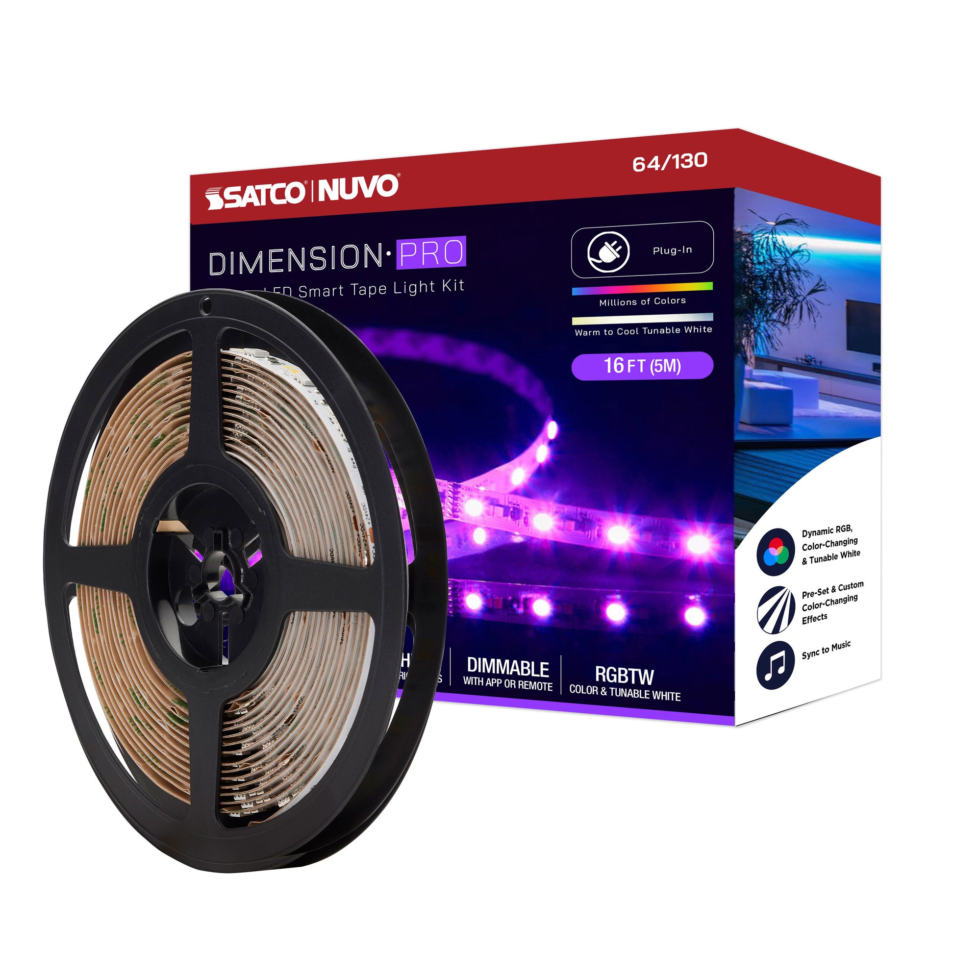 NUVO LIGHTING TAPE/RGBTW-HO/IP20/PLUG/SF/16' #64/130 64-130