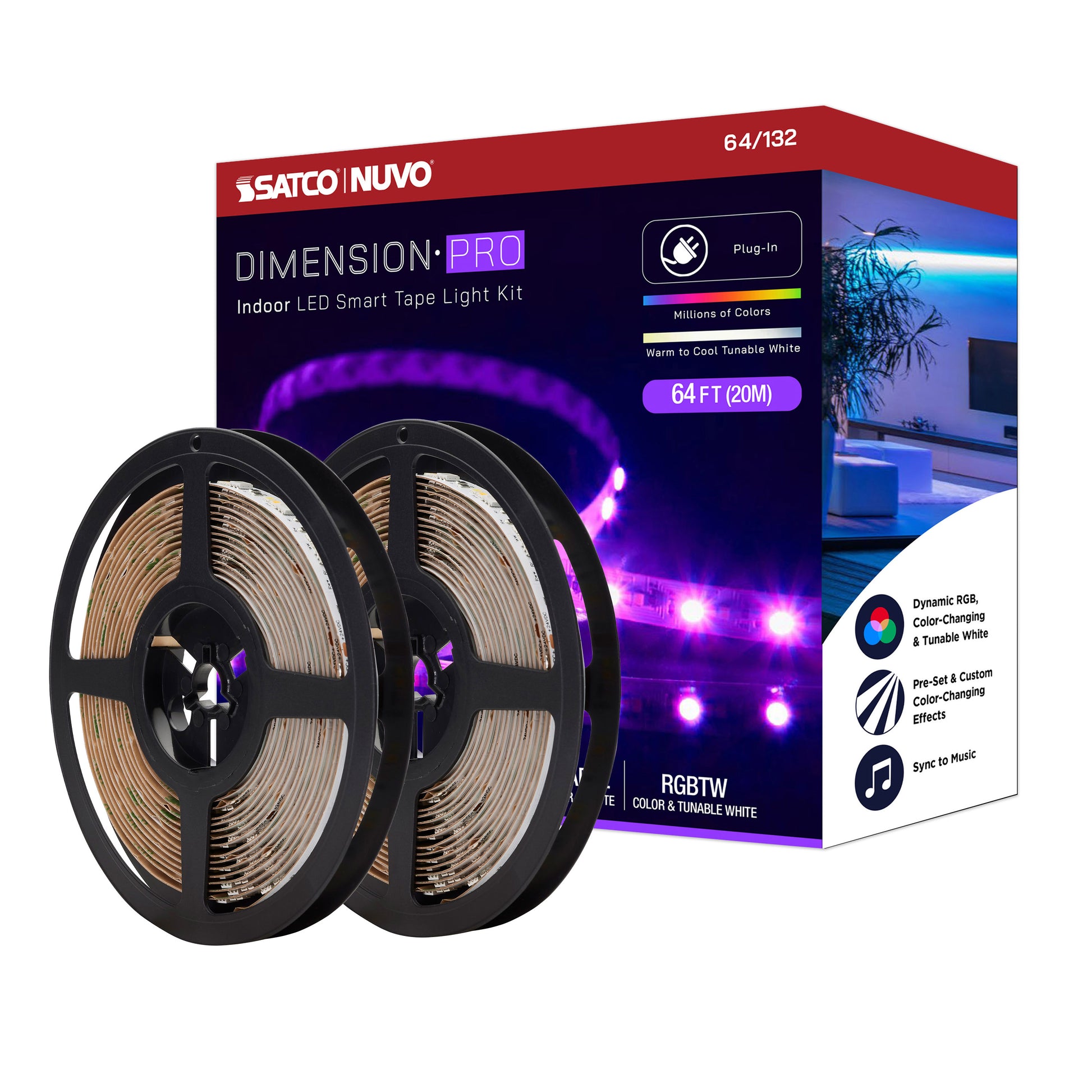 NUVO LIGHTING TAPE/RGBTW-HO/IP20/PLUG/SF/64' #64/132 64-132