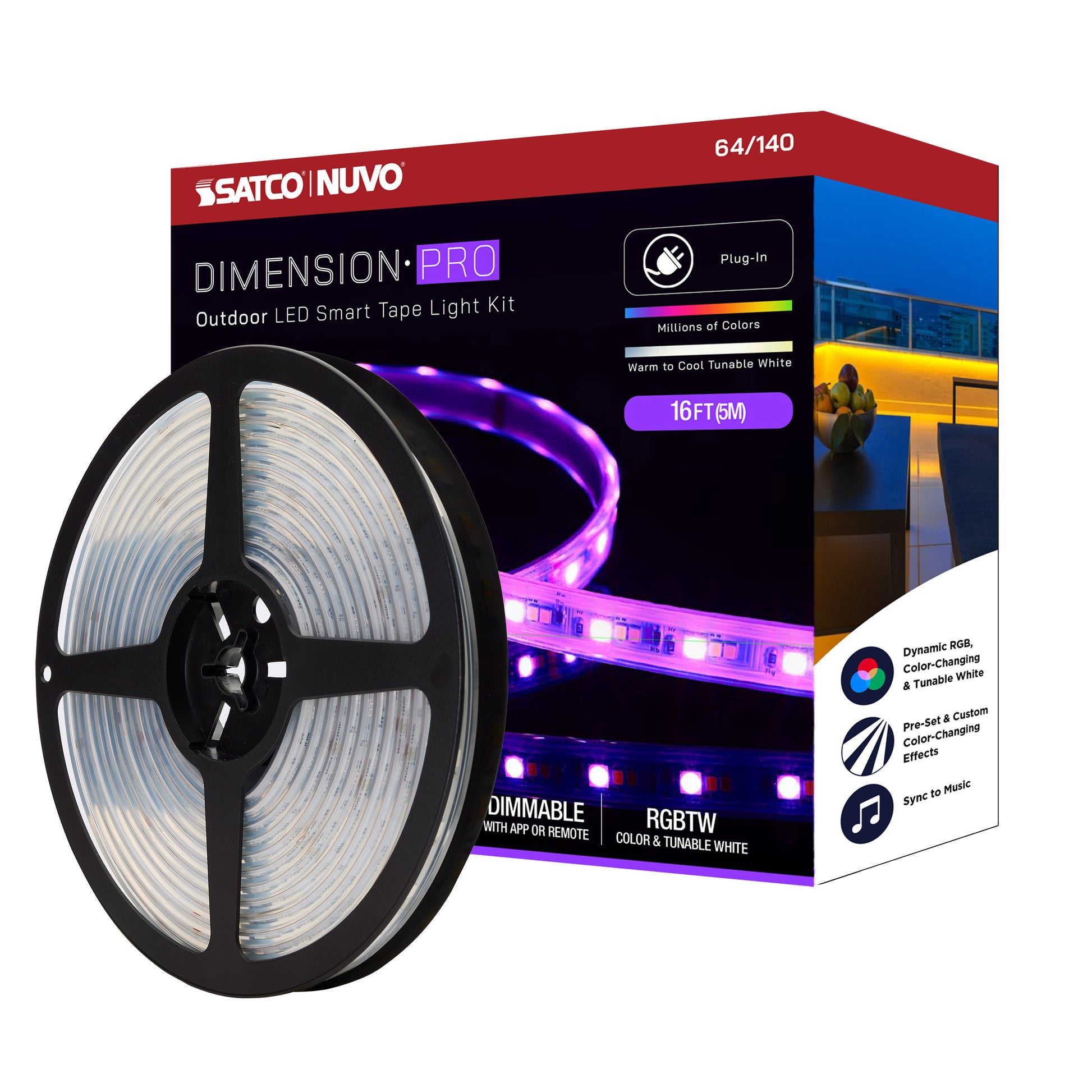 NUVO LIGHTING TAPE/RGBTW-HO/IP65/PLUG/SF/16' #64/140 64-140