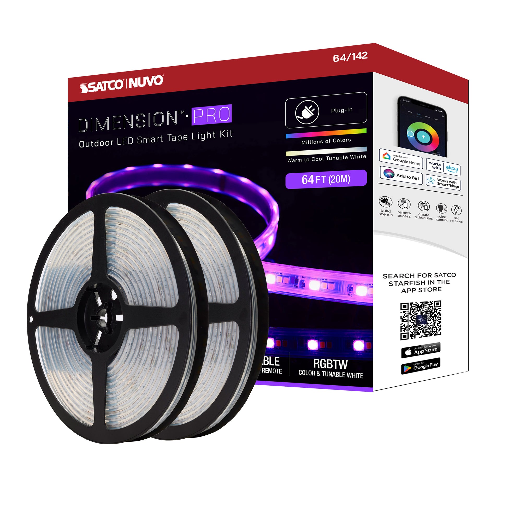 NUVO LIGHTING TAPE/RGBTW-HO/IP65/PLUG/SF/64' #64/142 64-142