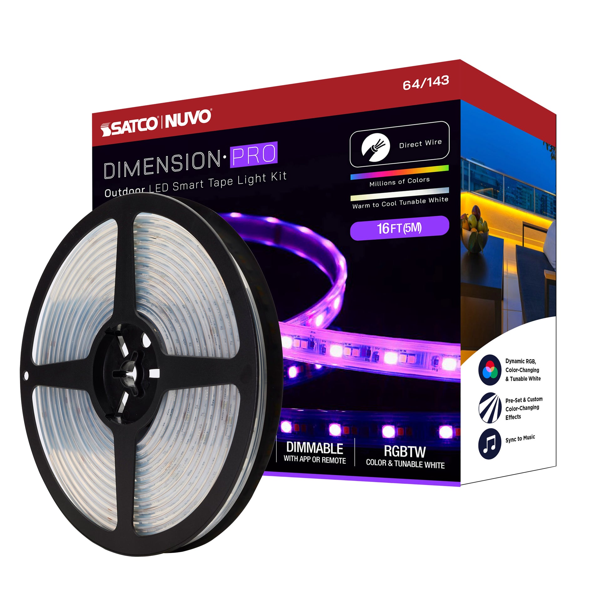 NUVO LIGHTING TAPE/RGBTW-HO/IP65/JBOX/SF/16' #64/143 64-143